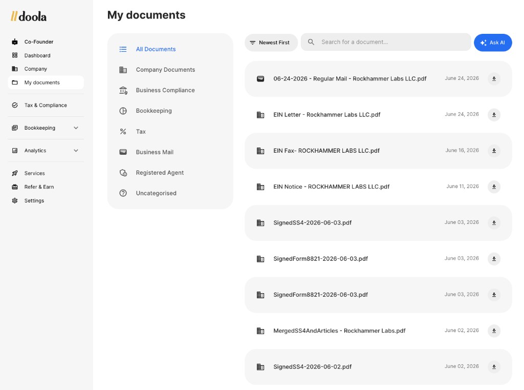 doola My documents：注册后文件到达时间顺序